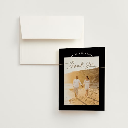 This is a noir wedding thank you cards with standard by Creo Study called scripted snapshot printing on strathmore in standard