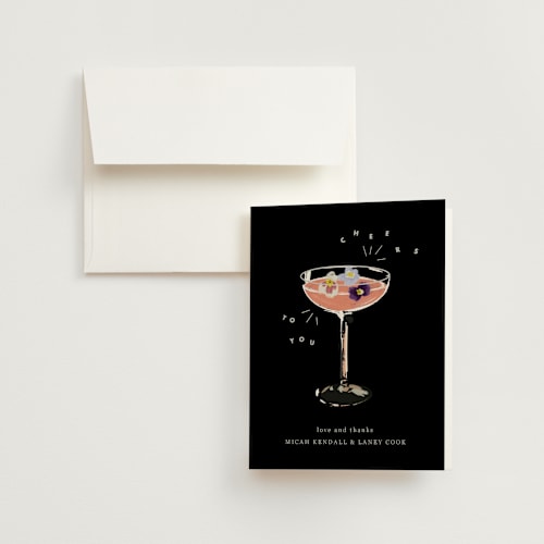 This is a tuxedo wedding thank you cards with standard by Baumbirdy called flower cheers printing on strathmore in standard