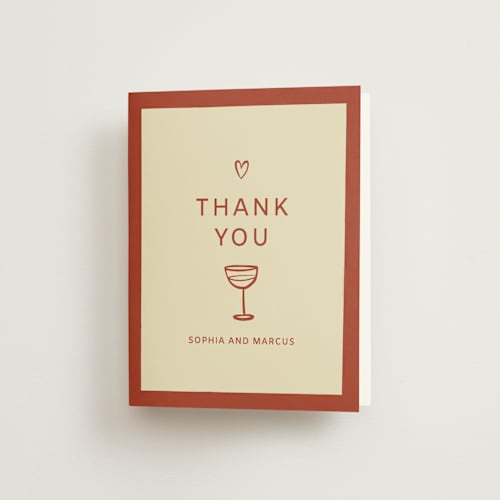 This is a rust wedding thank you cards with standard by Ani Somi called bottles of love printing on strathmore in standard