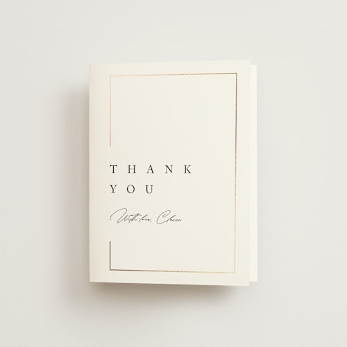 This is a silk wedding thank you cards with foil pressed by Kelly Schmidt called gilded border printing on strathmore in standard