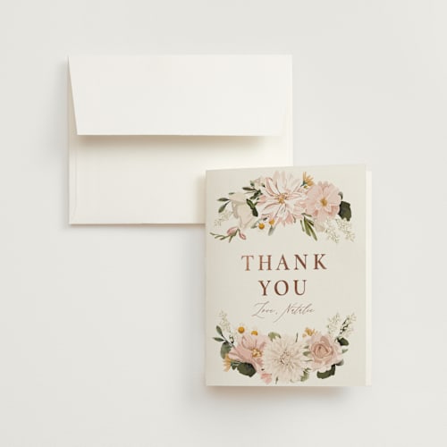 This is a rose wedding thank you cards with foil pressed by Susan Moyal called floral wisp printing on strathmore in standard