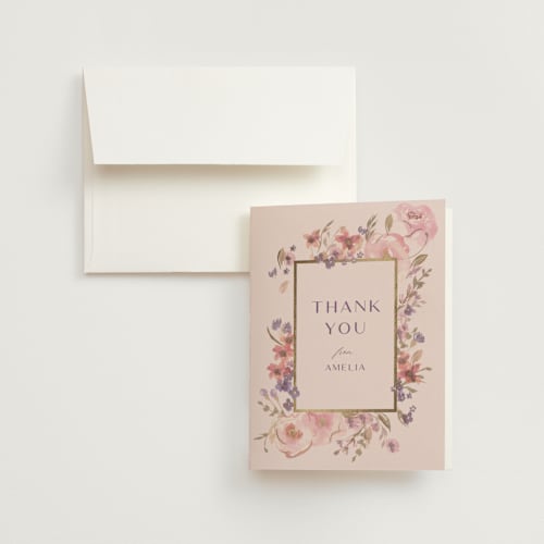 This is a blush wedding thank you cards with foil pressed by Teju Reval called sweet dreams printing on strathmore in standard