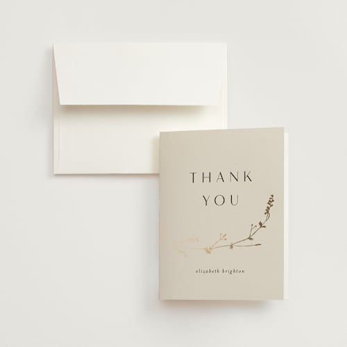 This is a eggshell wedding thank you cards with foil pressed by Amy Kross called vine wrap printing on strathmore in standard