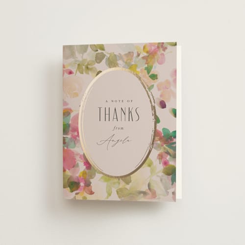 This is a wild berry wedding thank you cards with foil pressed by Lori Wemple called floral jewels printing on strathmore in standard