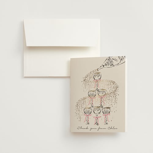 This is a petal wedding thank you cards with foil pressed by Jackie Crawford called sparkling champagne tower printing on strathmore in standard