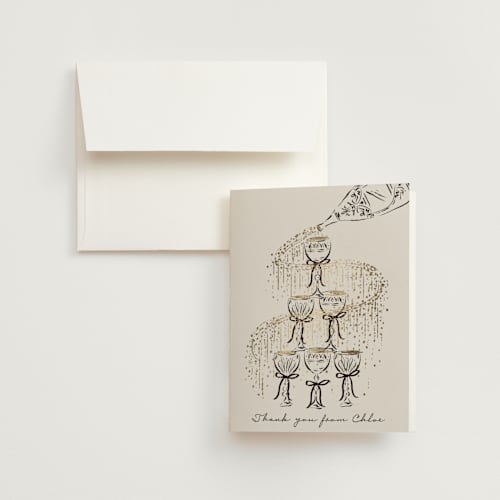 This is a noir wedding thank you cards with foil pressed by Jackie Crawford called sparkling champagne tower printing on strathmore in standard