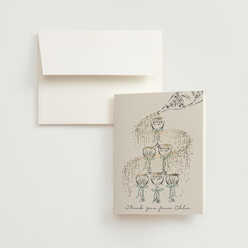 This is a forest wedding thank you cards with foil pressed by Jackie Crawford called sparkling champagne tower printing on strathmore in standard
