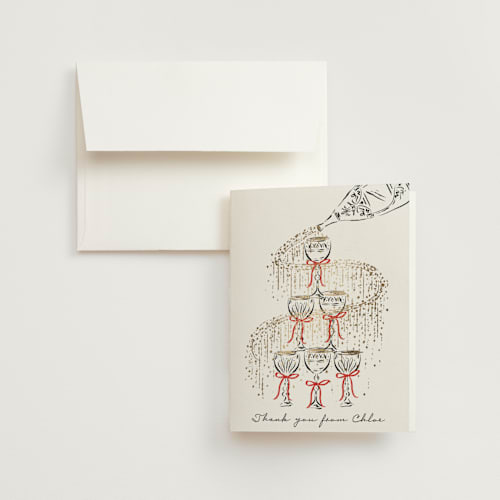 This is a ruby wedding thank you cards with foil pressed by Jackie Crawford called sparkling champagne tower printing on strathmore in standard