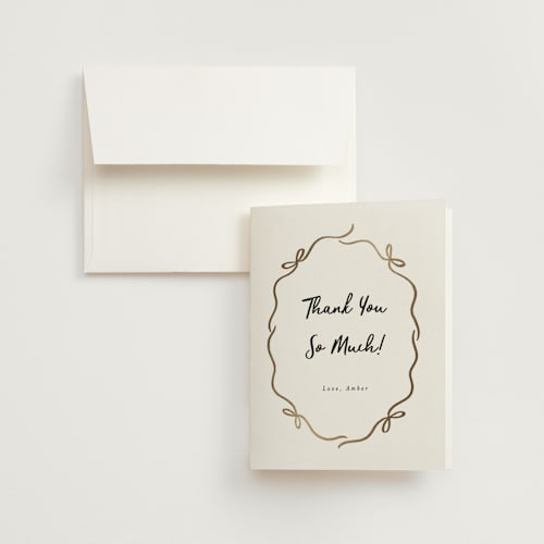 This is a snow wedding thank you cards with foil pressed by Alethea and Ruth called casual bows printing on strathmore in standard