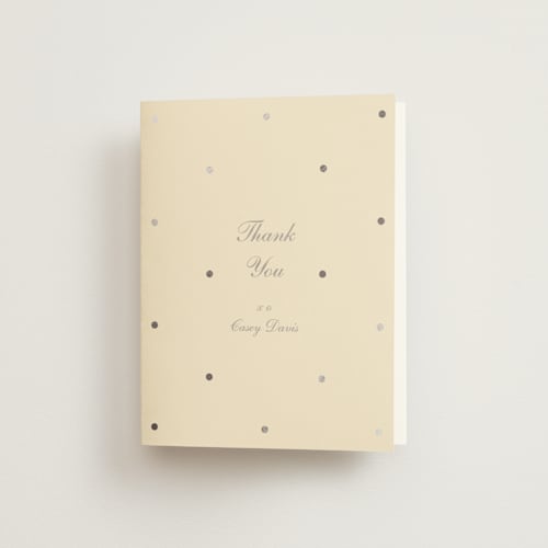 This is a cream wedding thank you cards with foil pressed by Baumbirdy called pearls printing on strathmore in standard