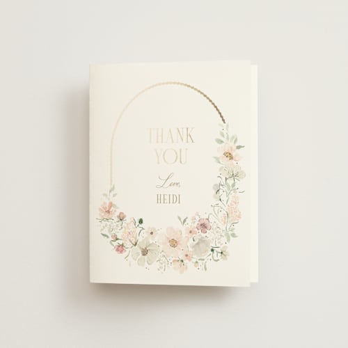 This is a blushing wedding thank you cards with foil pressed by Itsy Belle Studio called gorgeous printing on strathmore in standard