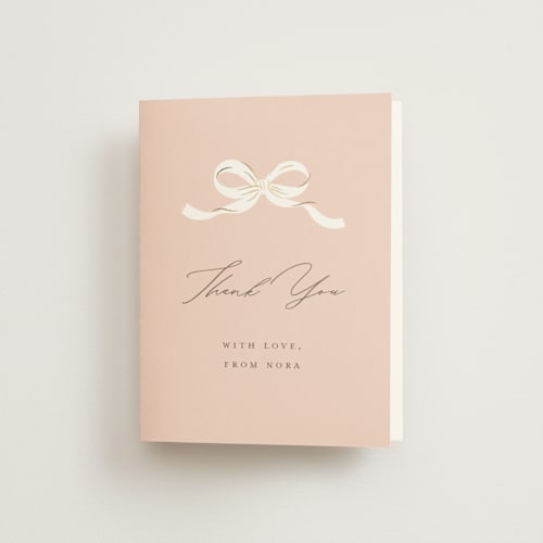 This is a blush wedding thank you cards with foil pressed by Paper Raven Co. called sweetheart printing on strathmore in standard