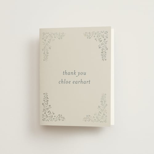 This is a something blue wedding thank you cards with foil pressed by Gwen Bedat called floral romance printing on strathmore in standard