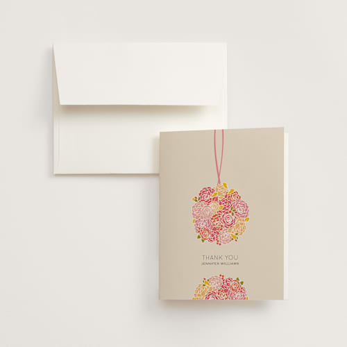 This is a pink bridal shower thank you cards with standard by Phoebe Wong-Oliveros called kissing ball printing on strathmore in standard