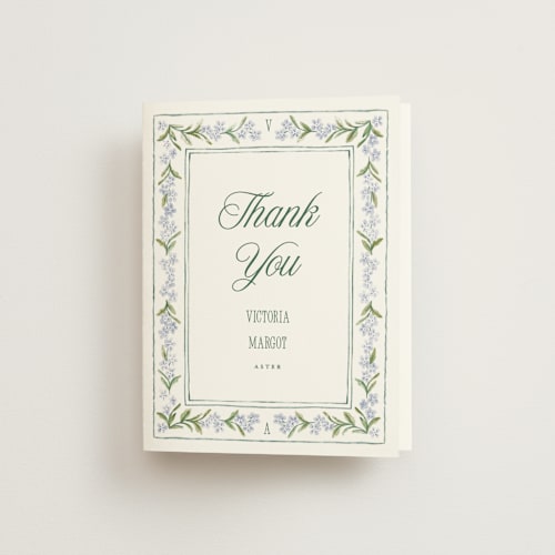 This is a wisteria bridal shower thank you cards with standard by Jenna Holcomb called vintage sketched printing on strathmore in standard