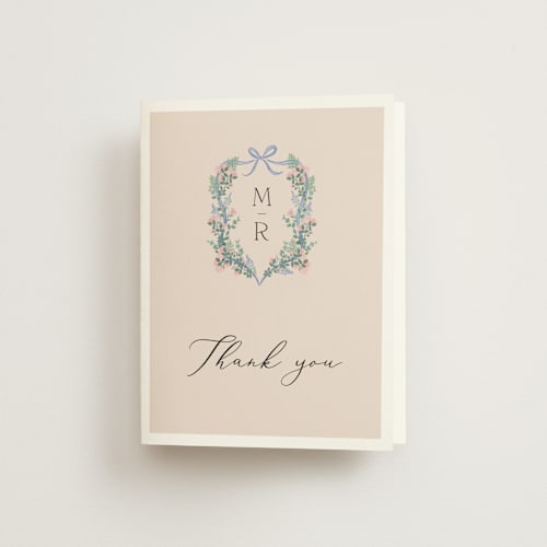 This is a creme bridal shower thank you cards with standard by frau brandt called bed of roses printing on strathmore in standard