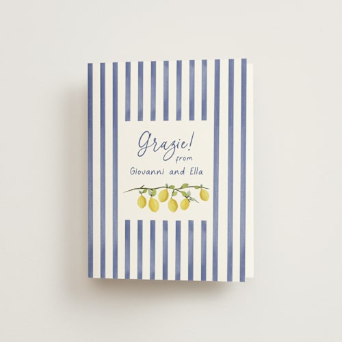 This is a capri bridal shower thank you cards with standard by Tina Faselli called limoncello printing on strathmore in standard