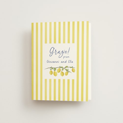 This is a limone bridal shower thank you cards with standard by Tina Faselli called limoncello printing on strathmore in standard