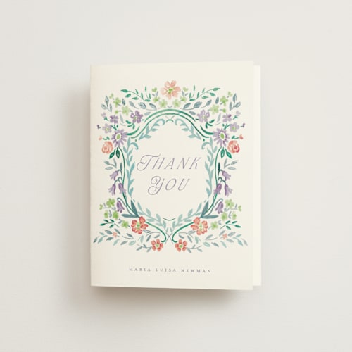 This is a flower braid bridal shower thank you cards with standard by Petra Kern called wildflowers crest printing on strathmore in standard
