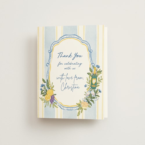 This is a blueberry bridal shower thank you cards with standard by Elly called lemon printing on strathmore in standard