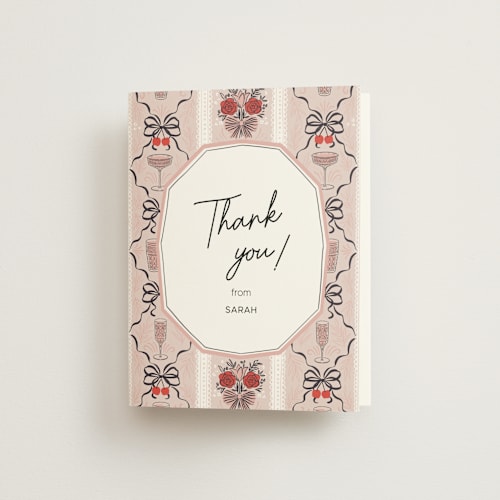 This is a pink petals bridal shower thank you cards with standard by Hanna Symonovych called bridal shower wallpaper printing on strathmore in standard
