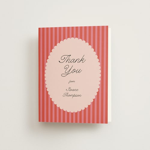 This is a strawberry bridal shower thank you cards with standard by Morgan Kendall called lola printing on strathmore in standard