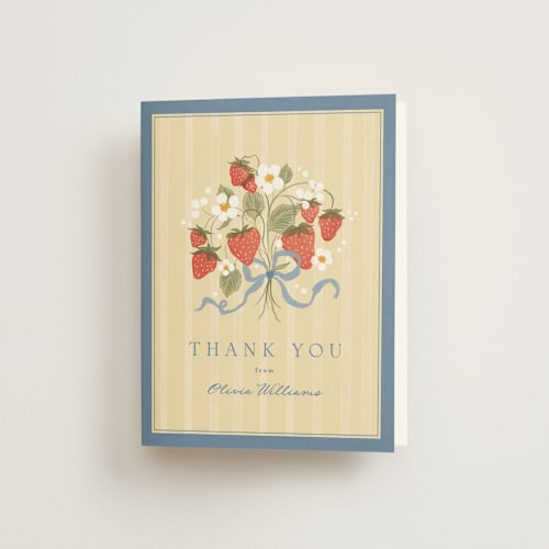 This is a blueberry bridal shower thank you cards with standard by Erin L. Wilson called strawberry sunshine printing on strathmore in standard
