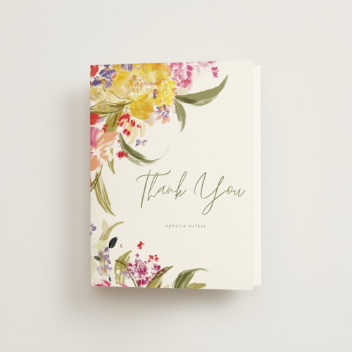 This is a confetti bridal shower thank you cards with standard by Grace Kreinbrink called garden floral dash printing on strathmore in standard