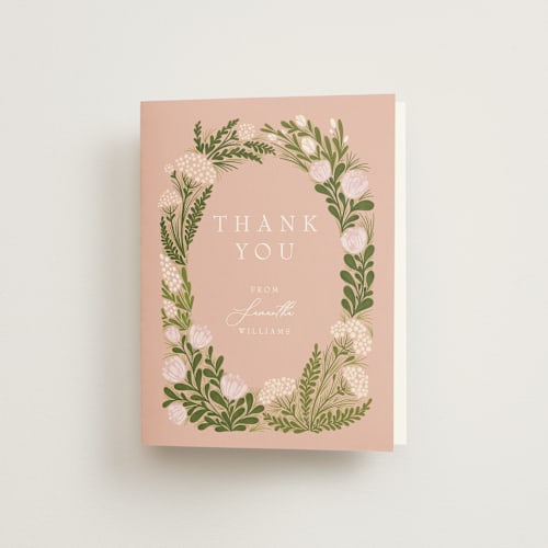 This is a rose bridal shower thank you cards with standard by Paper Sun Studio called floral harvest printing on strathmore in standard