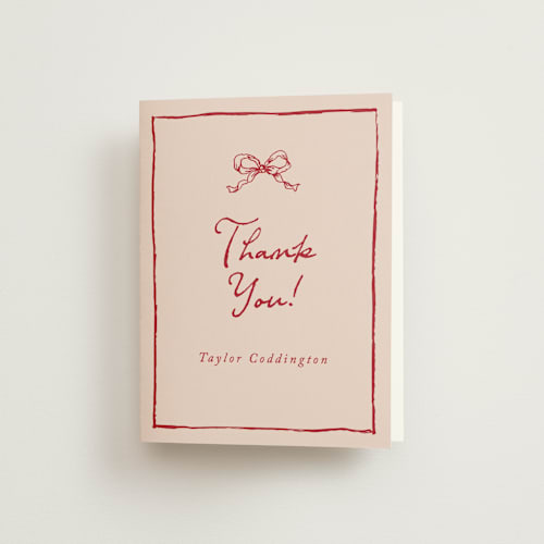 This is a wine bridal shower thank you cards with standard by Cass Loh called ribbon bow drawing printing on strathmore in standard
