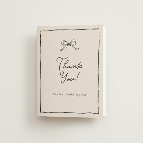 This is a tuxedo bridal shower thank you cards with standard by Cass Loh called ribbon bow drawing printing on strathmore in standard