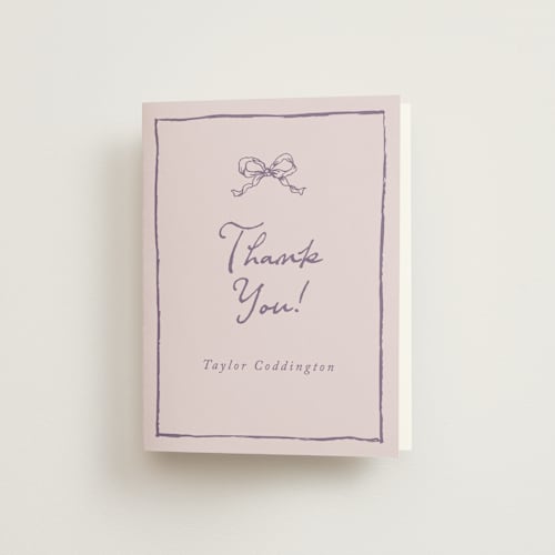 This is a lilac bridal shower thank you cards with standard by Cass Loh called ribbon bow drawing printing on strathmore in standard