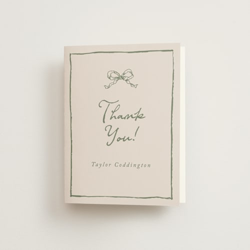 This is a moss bridal shower thank you cards with standard by Cass Loh called ribbon bow drawing printing on strathmore in standard