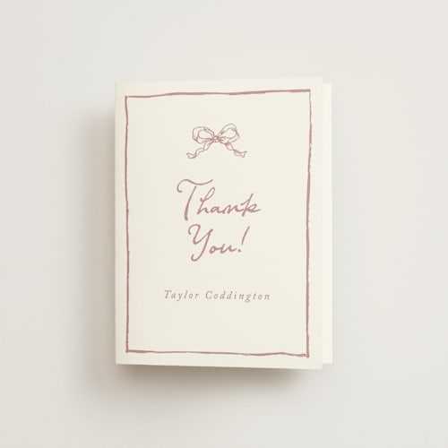 This is a dusty pink bridal shower thank you cards with standard by Cass Loh called ribbon bow drawing printing on strathmore in standard