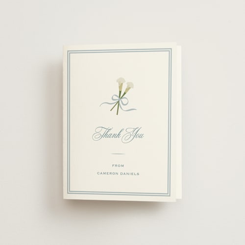 This is a something blue bridal shower thank you cards with standard by Carolyn MacLaren called lilly bow printing on strathmore in standard