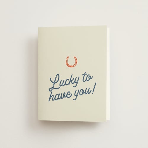 This is a cobalt bridal shower thank you cards with standard by Erin Hodges called giddy up printing on strathmore in standard