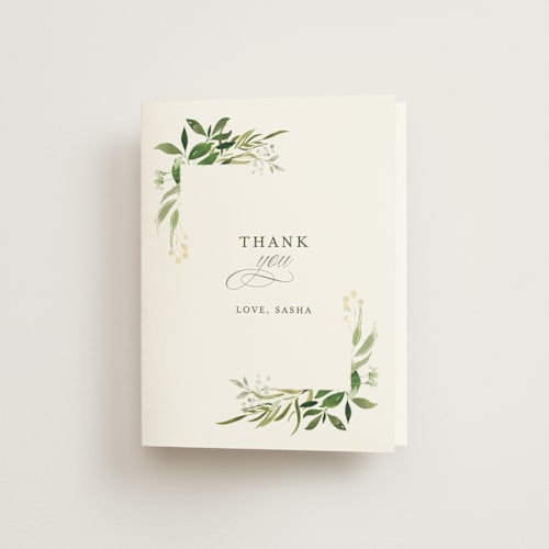 This is a garden bridal shower thank you cards with standard by Leah Bisch called verdure printing on strathmore in standard