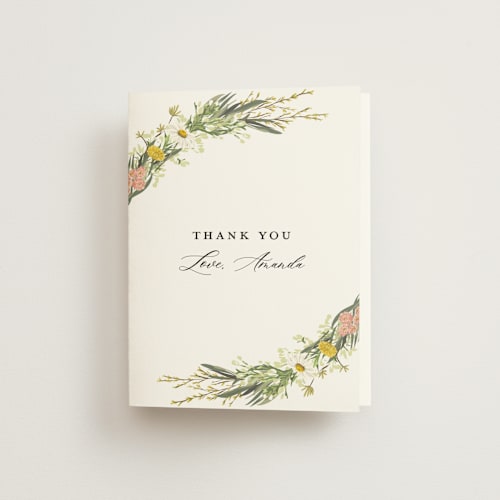This is a blush bridal shower thank you cards with standard by Susan Moyal called organic florals printing on strathmore in standard
