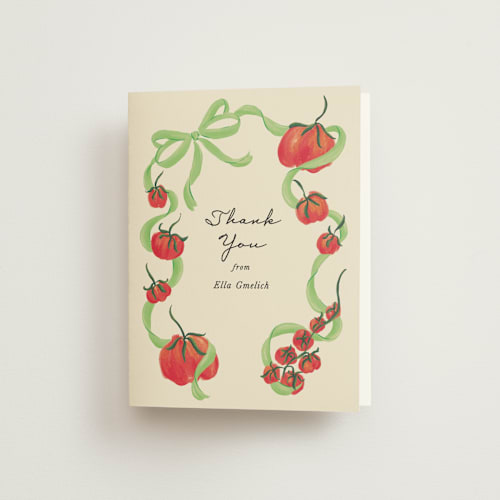 This is a lime bridal shower thank you cards with standard by Jackie Crawford called petit pomodoro printing on strathmore in standard