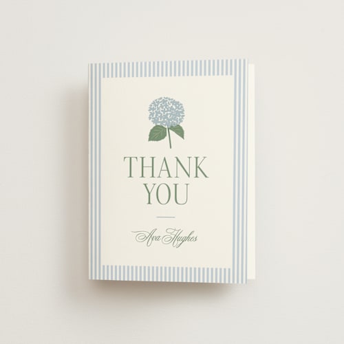 This is a sky bridal shower thank you cards with standard by Carolyn MacLaren called hydrangea home printing on strathmore in standard