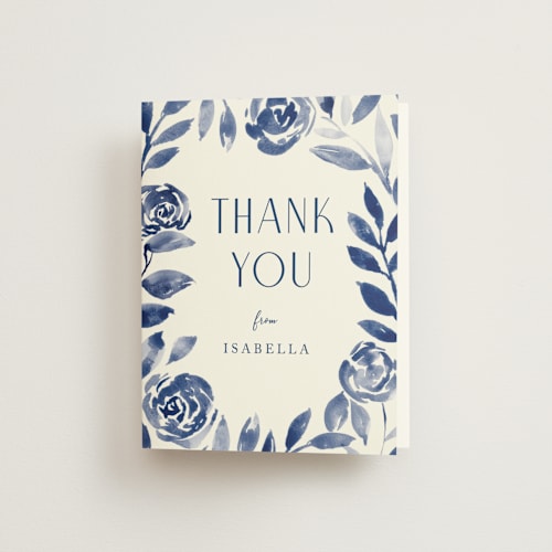 This is a indigo bridal shower thank you cards with standard by Yaling Hou Suzuki called romantic garden printing on strathmore in standard
