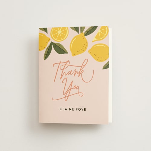 This is a blush bridal shower thank you cards with standard by That Girl Press called lemonade printing on strathmore in standard