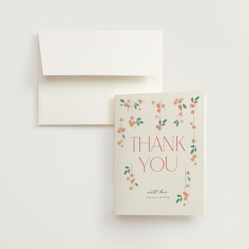This is a sunset bridal shower thank you cards with standard by Robert and Stella called floral tapestry printing on strathmore in standard