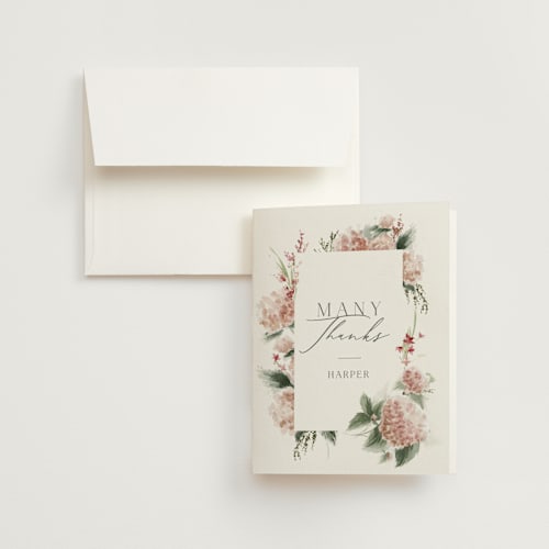 This is a blush bridal shower thank you cards with standard by Kate Ahn called english garden printing on strathmore in standard