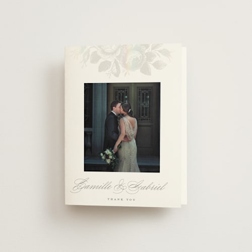 This is a the pearl wedding thank you cards with gloss press by Design Lotus called idyllic printing on strathmore in standard