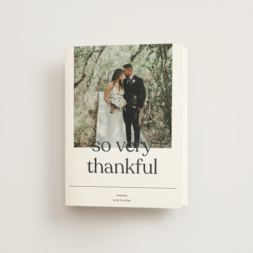 This is a charcoal wedding thank you cards with standard by Blustery August called memo printing on strathmore in standard