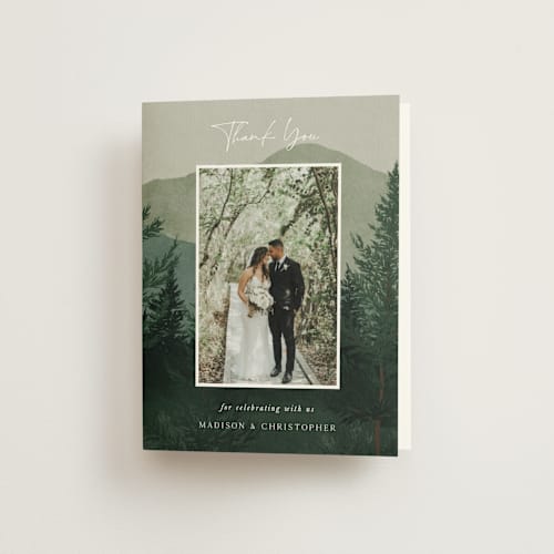 This is a jade wedding thank you cards with standard by Elly called the forest printing on strathmore in standard
