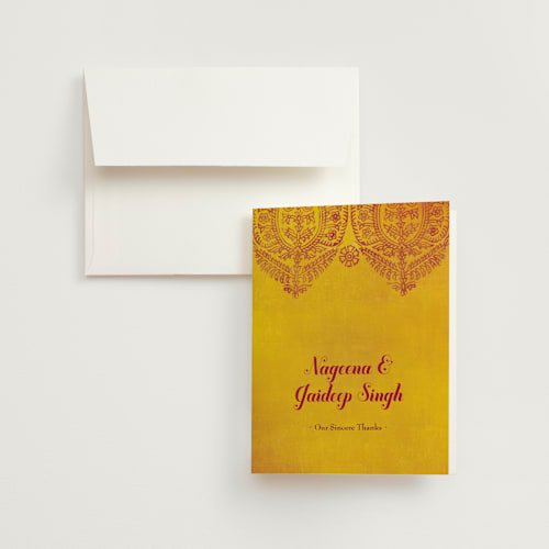 This is a coral wedding thank you cards with standard by Ann Gardner called anand karaj printing on strathmore in standard