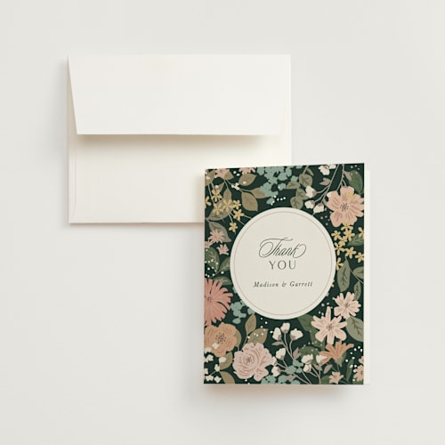 This is a meadow wedding thank you cards with standard by Jennifer Wick called garden at blue hill printing on strathmore in standard