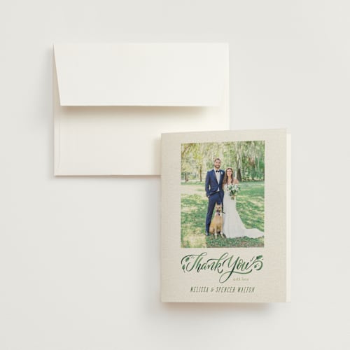This is a ivory wedding thank you cards with standard by Laura Bolter called growing ampersand printing on strathmore in standard
